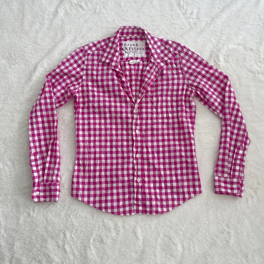 Frank & Eileen Barry Pink Gingham Check Italian Cotton Button Down Shirt Small